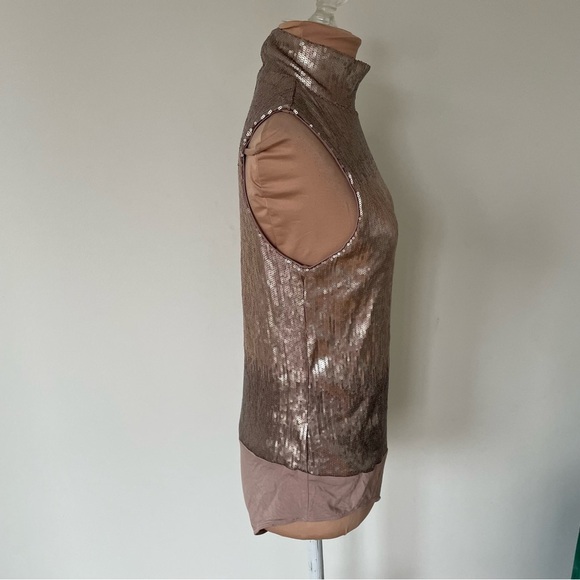 Anthropologie Floreat Sequin Mock Neck Gold Sleeveless Keyhole Bodysuit NWT Sz S - Picture 7 of 12